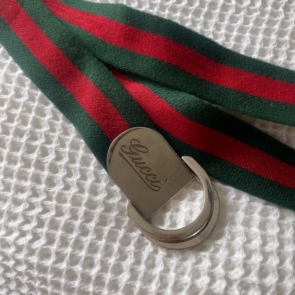 Gucci 189812 Striped Belt with Metallic Buckle
